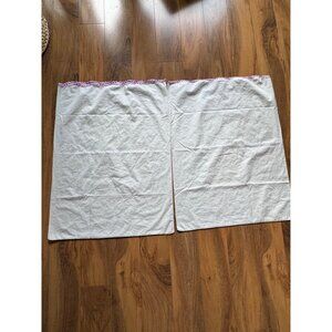 Pair Of Vintage White Pillowcases With Purple Embroidered Floral Design